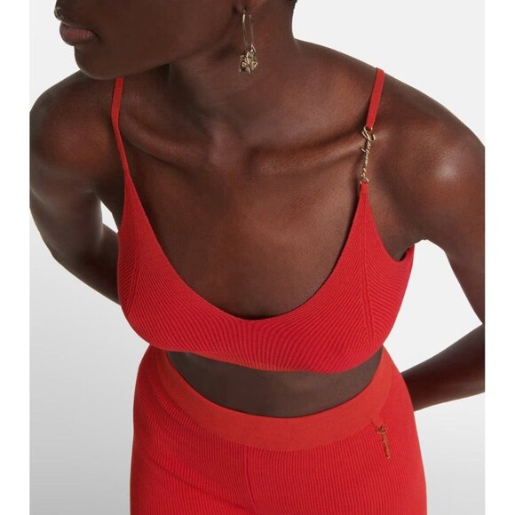 JACQUEMUS Le Bandeau Pralu Top Dark Red Crop Gold - Picture 1 of 6